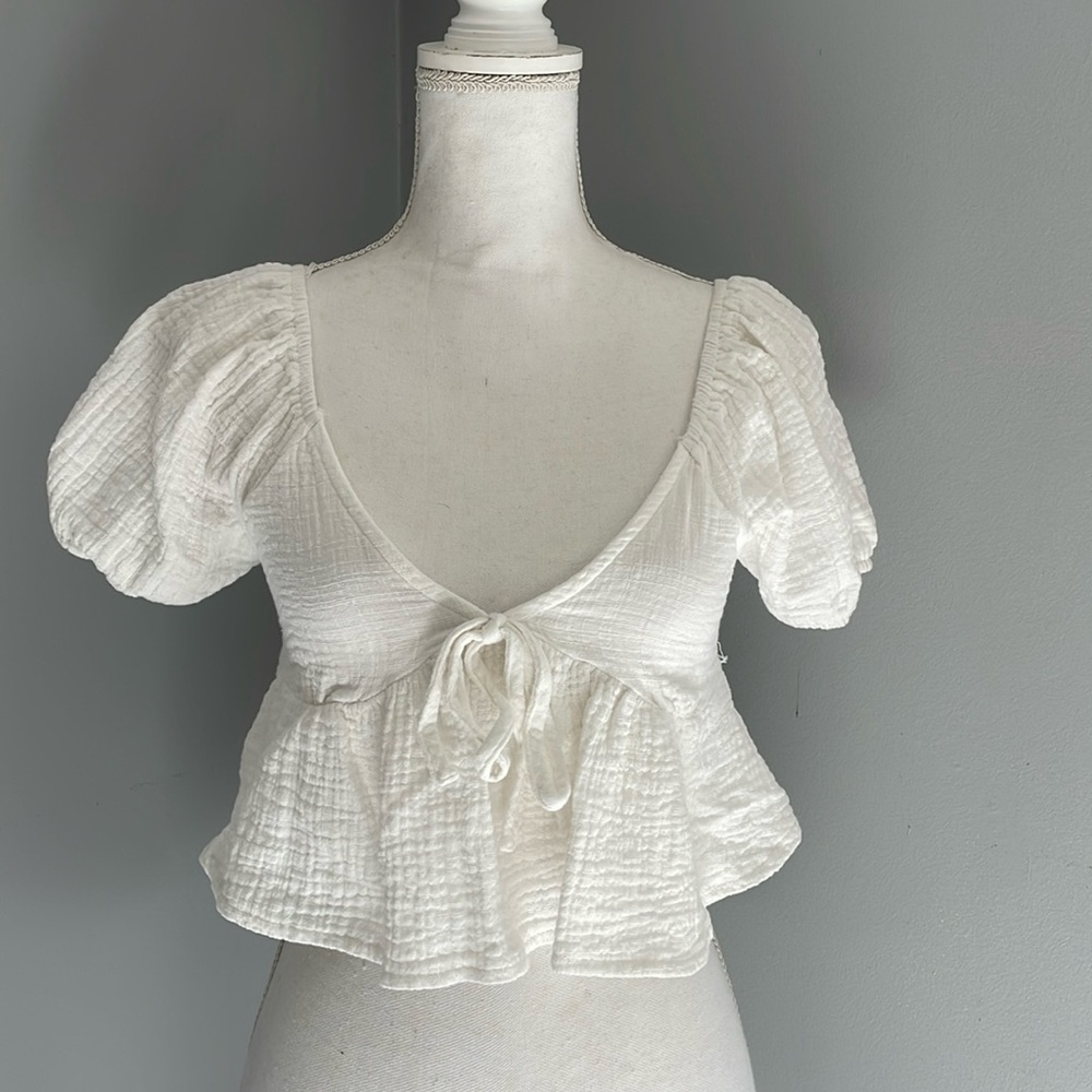 Miami White Puff Sleeve Peplum Blouse
